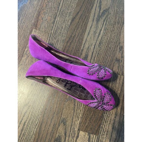 Sam Edelman Charleen Ballet Flats Shoes 6 M Studded Leather Suede‎ Fuchsia - Picture 9 of 11